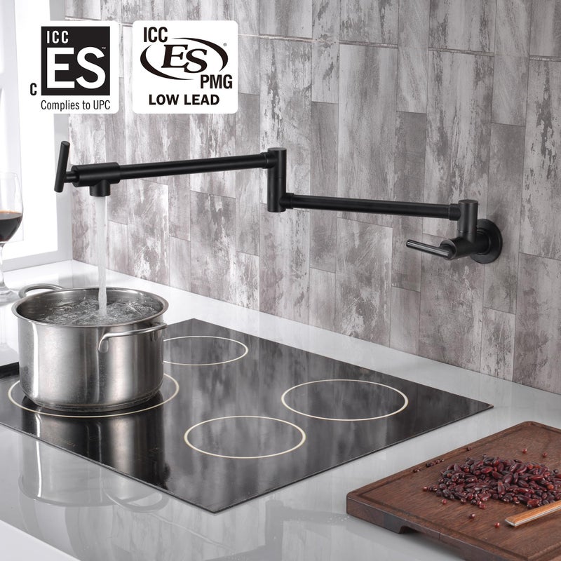 SUMERAIN Pot Filler Faucet Wall Mount Kitchen Faucet Oil Rubbed Bronze, Double-Jointed Swing and Dual Shut-Off Levers - Image 2